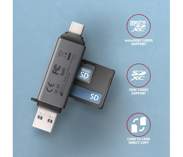 AXAGON CRE-DAC, USB-C + USB-A 3.2, 2-slot & lun SD/microSD, UHS-I - 1353404 - zdjęcie 6